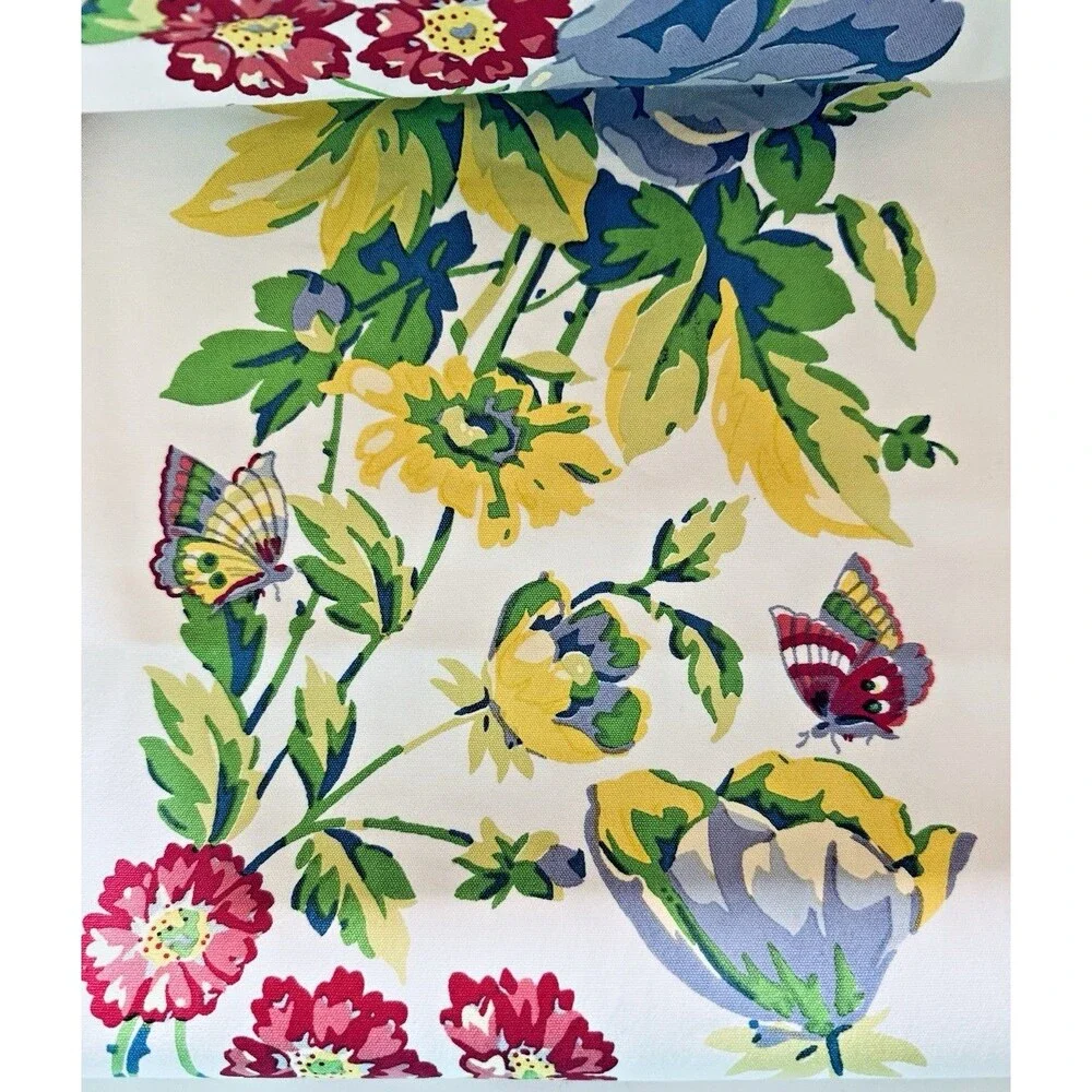 April Cornell Penny's Patio White Table Runner Cotton Blue Pink Multi 18x108